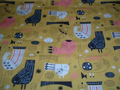 Vtg 90s MCM Retro Atomic Style Moda Wire Birds On Yellow Quilt Fabric 18x22 PB15 • $7.99