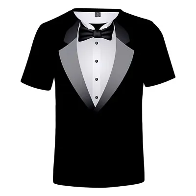 £3.59 • Buy Bow Tie Faux Tuxedo Suit Short Sleeve Tee Tops Women Men Casual T-Shirt 3D Print