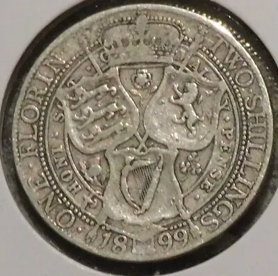 British Silver Florin - 1899 - Queen Victoria • $16