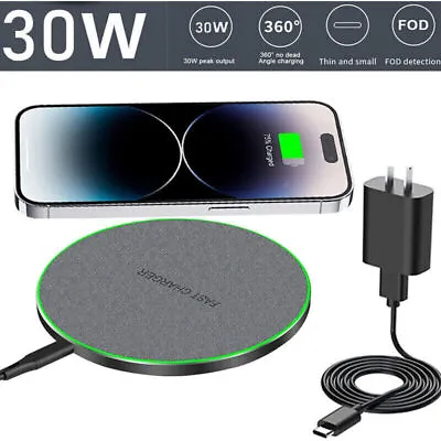 30W Wireless Fast Charger Charging Pad Mat For IPhone 15 14 13 12 11 Pro Max XS • $18.49