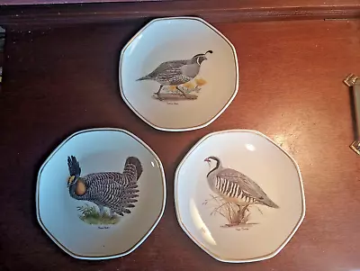 3 Pc Shenango China PRAIRIE CHICKEN CALIFORNIA QUAIL CHUKAR PARTRIDGE Plates • $25.90