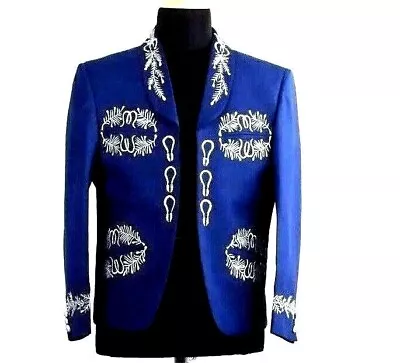 Men's Blue 2Pc Customized Mariachi Suit Emberoidered Wedding Attire For Grooms • $1982.87