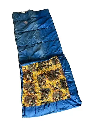 Vintage Blue Sleeping Bag 33 X 75  Red Ducks Lined Heavy Weight Hunting Camping • $75