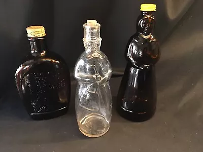 VINTAGE SYRUP BOTTLE 3 Pc. Lot Miss Butterworth Log Cabin And Gentleman Top Hat • $30