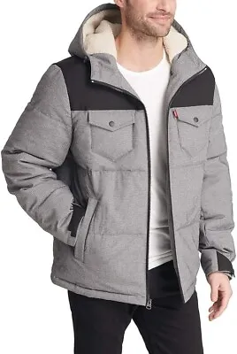 Levi's Men's Heavyweight Mid-Length Hooded Military Puffer Jacket • $117.98