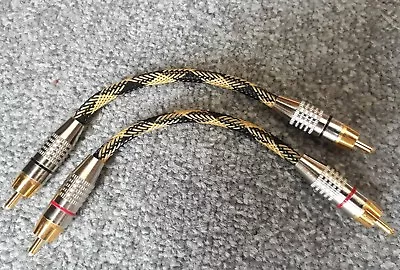 *NAD* Van Damme/Gold RCA Phono Cable Black & Yellow Braided Jumper 10cm Pair • £11.95