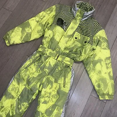 Vtg Ski Suit One Piece Snowsuit Apres Snow Bib 80s Neon Retro LUHTA Mens SMALL • $259.99