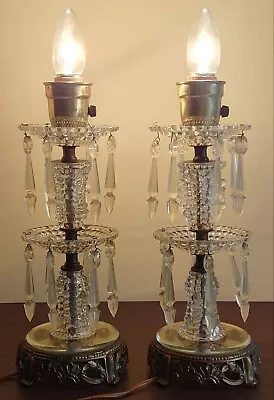Vintage Art Deco Pair Of Beautiful 12.5  Glass Spelter Base Two Tier Table Lamps • $125