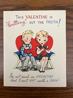 Vintage Valentine's Day Greeting Card With Original Envelope  Knitting - UNUSED • $3.25