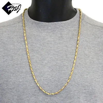 30 MEN's Stainless Steel 3.5mm Gold Plated Smooth Bullet Link Chain Necklace • $27.99