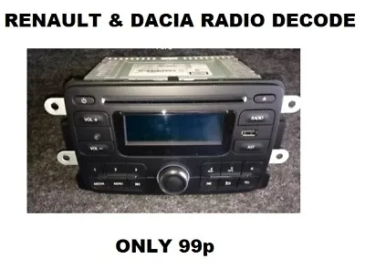 INSTANT CODE RENAULT Or DACIA  DECODE RADIO CD STEREO Duster Logan Sandero Clio • £2
