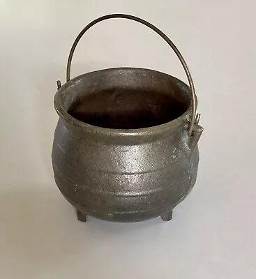 Antique Black Cast Iron Cauldron 3 Leg Vintage OLD Primitive Cauldron Handle Pot • $36.99