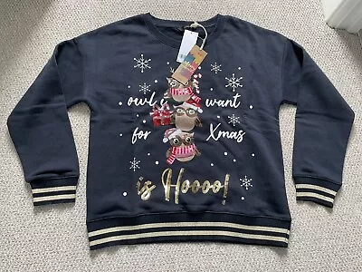 £35 • Buy BNWT Navy Blue NEXT Owl Sequin Christmas Jumper Size M