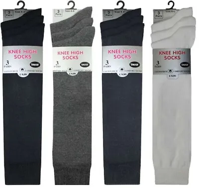 £6.99 • Buy 6 Pairs Ladies Girls Knee High Socks Long Plain Cotton School Uniform NEW