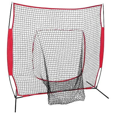 7'×7' Baseball Softball Practice Batting Net W/Red Bag Ball Caddy Bow Frame • $62.58