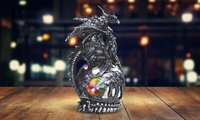 6 H Medieval Silver Dragon On LED Orb Statue Fantasy Figurine Room Decor • $26.41