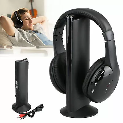 5 In 1 Cordless Headphones Wireless Earphone FM Radio TV Headset Wired Headphone • £12.24