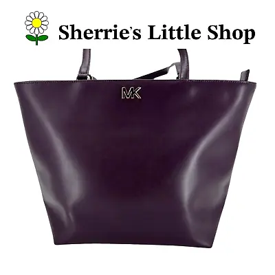 New Michael Kors Mott Dark Purple Luxe Leather Large Tote Handbag • $119.99