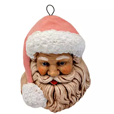 Vintage Ceramic Pink Hat Father Christmas Santa Head Face Ornament  • $14.95