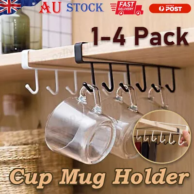 Multi-Function Cup Mug Holder 6 Hooks Metal Under Shelf Hooks For Kitchen Closet • $13.86