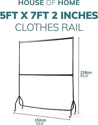 Clothes Rail Two Tier Heavy Duty Garment Hanging Rack Portable With Wheels Stand • $47.23