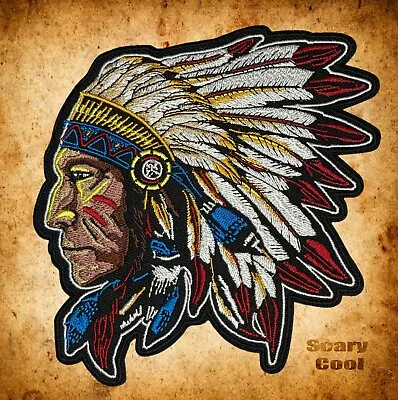 New Indian Chief Head Dress Large Embroidered Motorcycle Biker Iron On Patch • $8.95