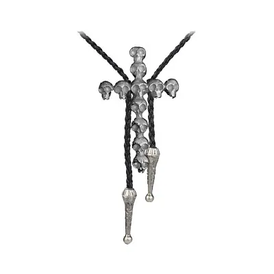 FT335 Large Cross Skulls 5.3x7.2cm Pewter Bolo Necklace Western Cowboy Necktie • £13.98