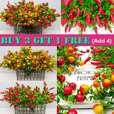 £3.49 • Buy Artificial Berries Flowers Fake Plant Bouquet Garden Hotel Home Christmas Decor