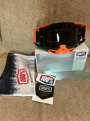 100% Racecraft 2 Goggles - Orange/Black Dark Smoke & Extra Clear Lens Pouch • $29