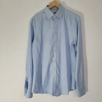 Mens CHARLES TYRWHITT Dress Shirt Blue French Cuff Cotton Neck 16 • £11.90