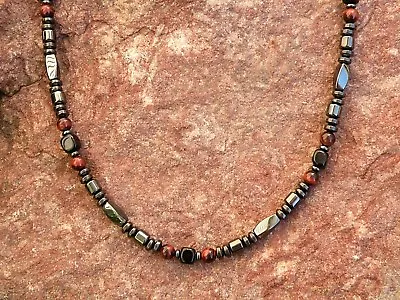 Men Women Magnetic Therapy Hematite Triple Power RED TIGERS EYE N ONYX NECKLACE • $46.99