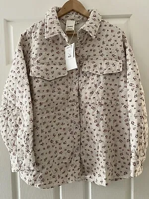 $65 • Buy Pull And Bear NWT Women’s Size L Floral Quilted Jacket Coat NEW