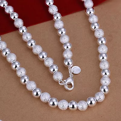 925 Sterling Silver Necklace Beads Balls 20 Inches 8MM Lobster Clasp B19 • $10.99