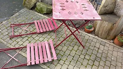 Vintage Garden Bistro Patio Table & Foldable Chairs Set For Make Over Rusty Old • £79.99