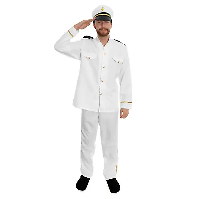 Mens Sailor Captain Officer Costume Fancy Dress Sea Nautical Suit Hat Navy  • £15.99