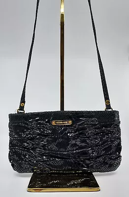 Michael Kors Black Snake Print Ruched Clutch Organizer Crossbody Shoulder Purse • $59.40