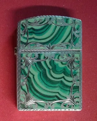 Vintage 800 Silver Lighter With Green Enamel Inlay Zippo Full Size Insert • $399.95