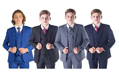 Boys Suits 5 Piece Wedding Page Boy Party Prom Suit Blue Black Grey Baby-14 Yrs • £29.99