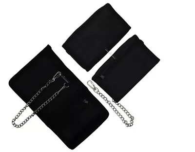 Men Boys Girls Plain Canvas Tri-Fold Chain Wallet Coin Money Credit Card Note • £6.64