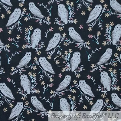 BonEful FABRIC FQ Cotton Quilt Black White Snow Scenic Snow OWL Bird Tree Branch • $7