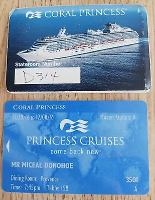 Princess Cruises Coral Princess Door Key Card Room Key Ship Map Ship Layout Plan • £3