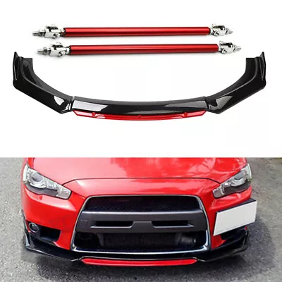 Front Bumper Lip Splitter Spoiler Strut Rod Body Kit For Mitsubishi Lancer EVO X • $69.99