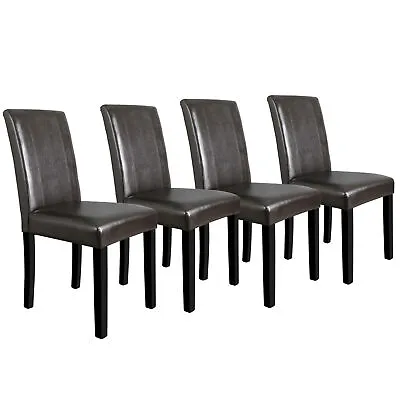 4 Leather Formal Parson Chairs Dining Room Chairs Accent Solid Wood Leg W//Back  • $131.58