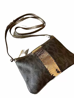 Michael Kors Small Cross Body Leather Purse Bag Gold Leather Sequins • $17.99