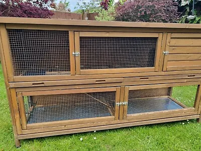 £77 • Buy Large 6ft Wide Double Height Rabbit/Guinea Pig Hutch + Large Folding Run 23sq Ft