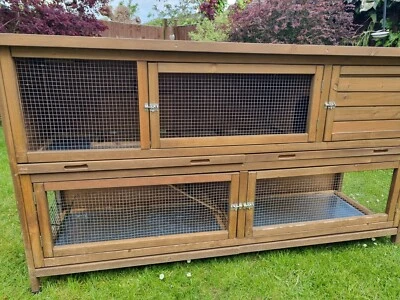 £77 • Buy Large 6ft Wide Double Height Rabbit/Guinea Pig Hutch + Large Folding Run 23sq Ft