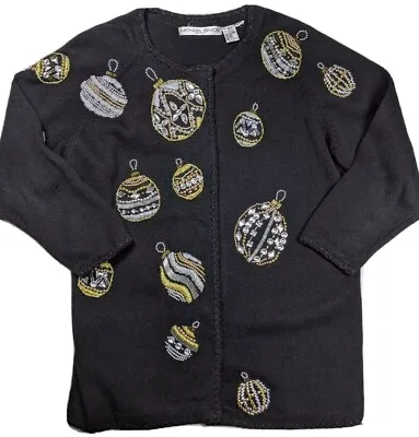 MICHAEL SIMON Size 1 ( S) Christmas Ornament Sweater Cardigan Vintage Bling 1991 • $35.99