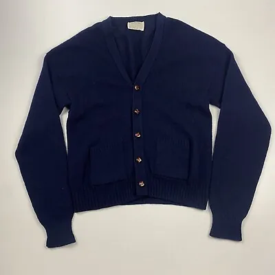 Vintage 70s The Moors Lord Jeff Shetland Wool Cardigan Sweater Blue Size Large • $29.95