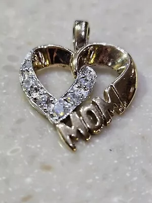 MOM Heart Shape Cubic Zirconia 925 JJT Hallmark Gold Overlay Silver Pendant • $18