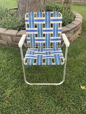 Vintage Sunbeam Aluminum Folding Lawn Patio Chair Blue/Green/White • $30